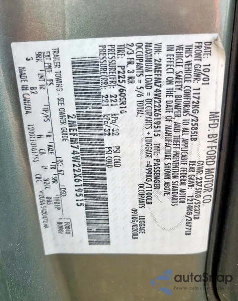 2002 Mercury Grand Marquis Gs из США, поврежденный, VIN 2MEFM74W22X619515